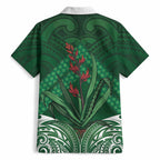 Rongoa Maori New Zealand Harakeke Hawaiian Shirt NZ Weaving Pattern Green