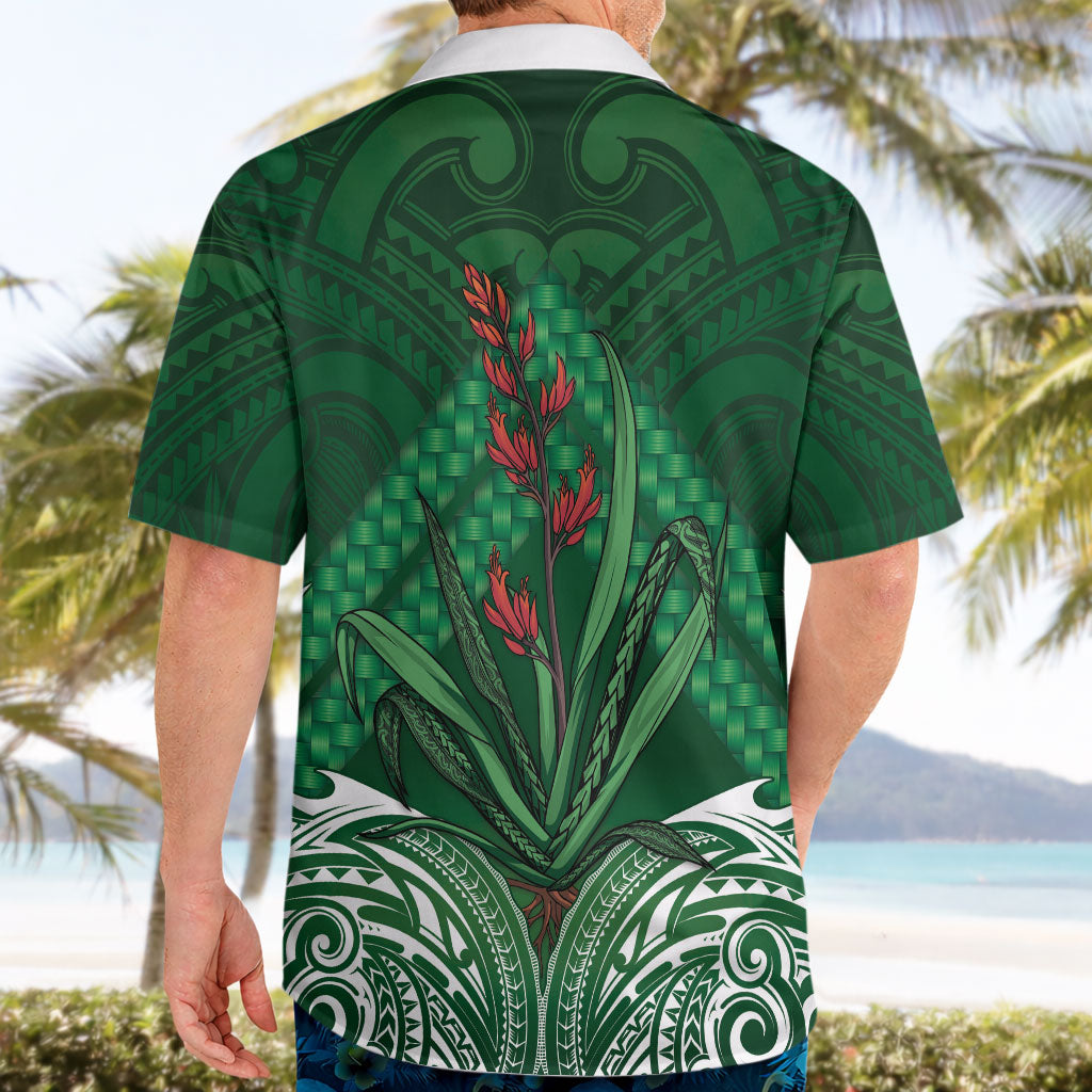 Rongoa Maori New Zealand Harakeke Hawaiian Shirt NZ Weaving Pattern Green