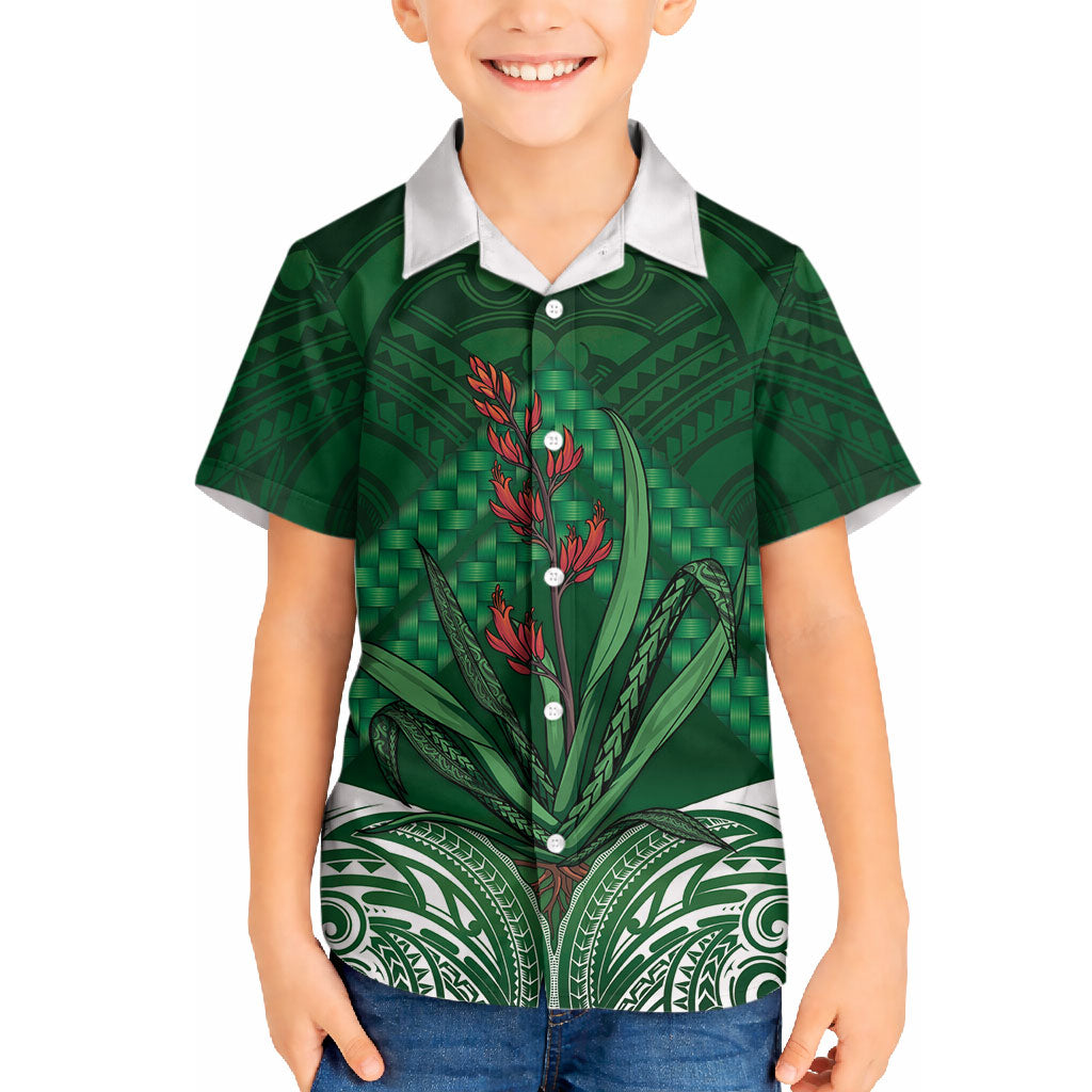 Rongoa Maori New Zealand Harakeke Hawaiian Shirt NZ Weaving Pattern Green
