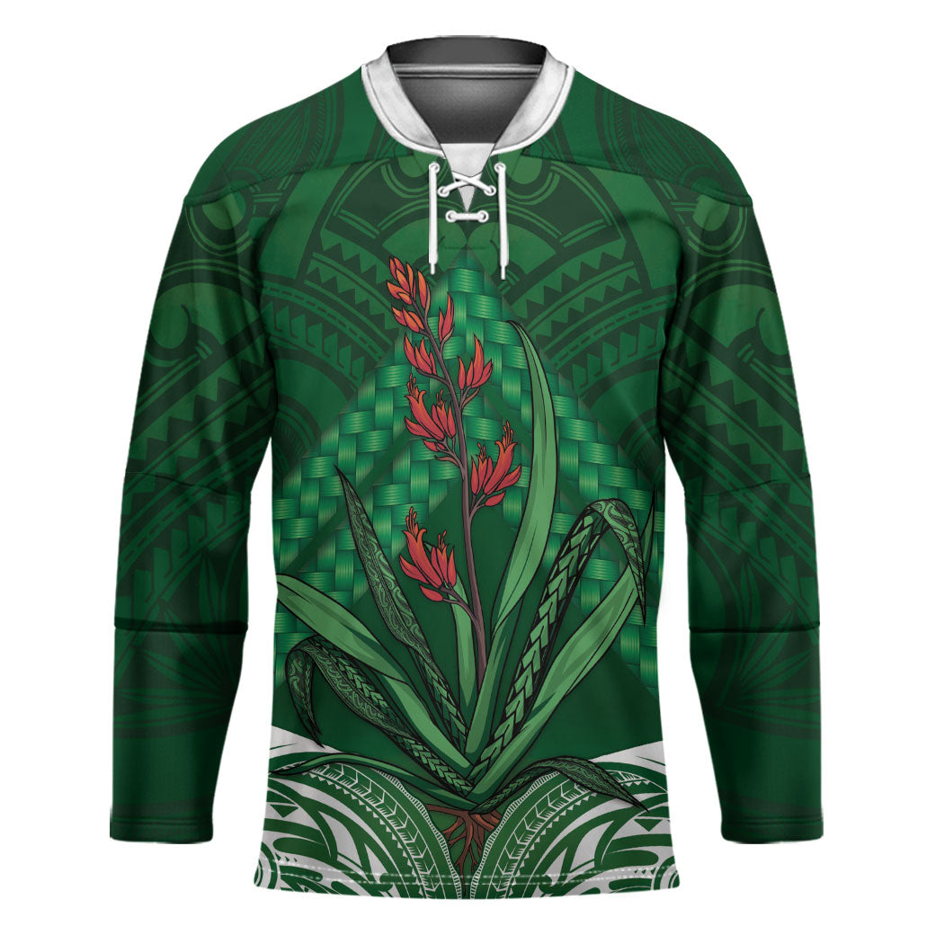 Rongoa Maori New Zealand Harakeke Hockey Jersey NZ Weaving Pattern Green