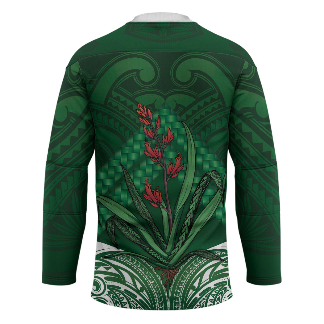 Rongoa Maori New Zealand Harakeke Hockey Jersey NZ Weaving Pattern Green