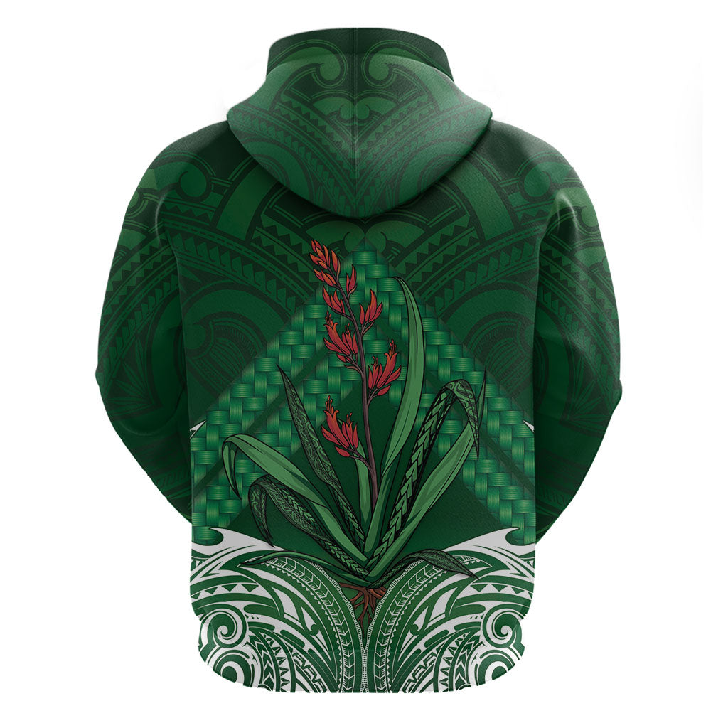 Rongoa Maori New Zealand Harakeke Hoodie NZ Weaving Pattern Green