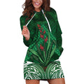 Rongoa Maori New Zealand Harakeke Hoodie Dress NZ Weaving Pattern Green