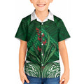 Rongoa Maori New Zealand Harakeke Kid Hawaiian Shirt NZ Weaving Pattern Green