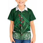 Rongoa Maori New Zealand Harakeke Kid Hawaiian Shirt NZ Weaving Pattern Green