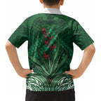 Rongoa Maori New Zealand Harakeke Kid Hawaiian Shirt NZ Weaving Pattern Green