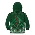 Rongoa Maori New Zealand Harakeke Kid Hoodie NZ Weaving Pattern Green