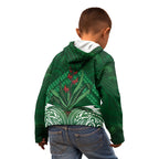 Rongoa Maori New Zealand Harakeke Kid Hoodie NZ Weaving Pattern Green