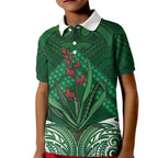 Rongoa Maori New Zealand Harakeke Kid Polo Shirt NZ Weaving Pattern Green