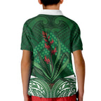 Rongoa Maori New Zealand Harakeke Kid Polo Shirt NZ Weaving Pattern Green