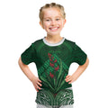 Rongoa Maori New Zealand Harakeke Kid T Shirt NZ Weaving Pattern Green