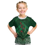 Rongoa Maori New Zealand Harakeke Kid T Shirt NZ Weaving Pattern Green