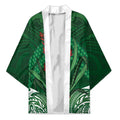 Rongoa Maori New Zealand Harakeke Kimono NZ Weaving Pattern Green