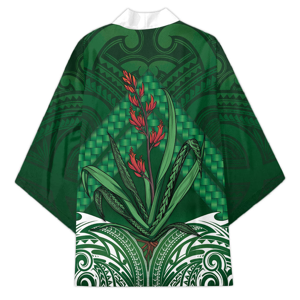 Rongoa Maori New Zealand Harakeke Kimono NZ Weaving Pattern Green