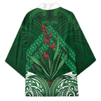 Rongoa Maori New Zealand Harakeke Kimono NZ Weaving Pattern Green