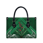 Rongoa Maori New Zealand Harakeke Leather Bag NZ Weaving Pattern Green