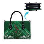 Rongoa Maori New Zealand Harakeke Leather Bag NZ Weaving Pattern Green