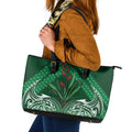 Rongoa Maori New Zealand Harakeke Leather Tote Bag NZ Weaving Pattern Green