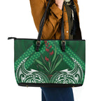Rongoa Maori New Zealand Harakeke Leather Tote Bag NZ Weaving Pattern Green