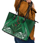 Rongoa Maori New Zealand Harakeke Leather Tote Bag NZ Weaving Pattern Green