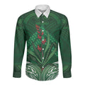Rongoa Maori New Zealand Harakeke Long Sleeve Button Shirt NZ Weaving Pattern Green