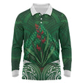 Rongoa Maori New Zealand Harakeke Long Sleeve Polo Shirt NZ Weaving Pattern Green
