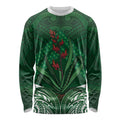 Rongoa Maori New Zealand Harakeke Long Sleeve Shirt NZ Weaving Pattern Green