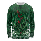 Rongoa Maori New Zealand Harakeke Long Sleeve Shirt NZ Weaving Pattern Green
