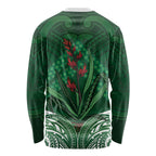 Rongoa Maori New Zealand Harakeke Long Sleeve Shirt NZ Weaving Pattern Green