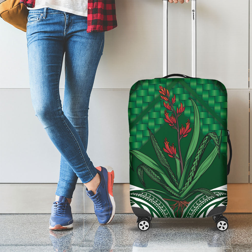 Rongoa Maori New Zealand Harakeke Luggage Cover NZ Weaving Pattern Green