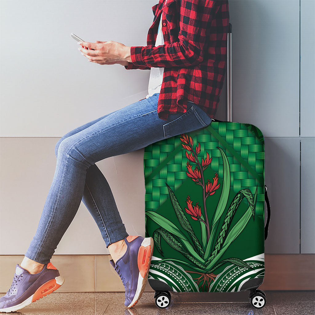 Rongoa Maori New Zealand Harakeke Luggage Cover NZ Weaving Pattern Green