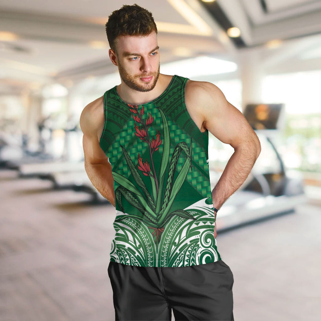 Rongoa Maori New Zealand Harakeke Men Tank Top NZ Weaving Pattern Green