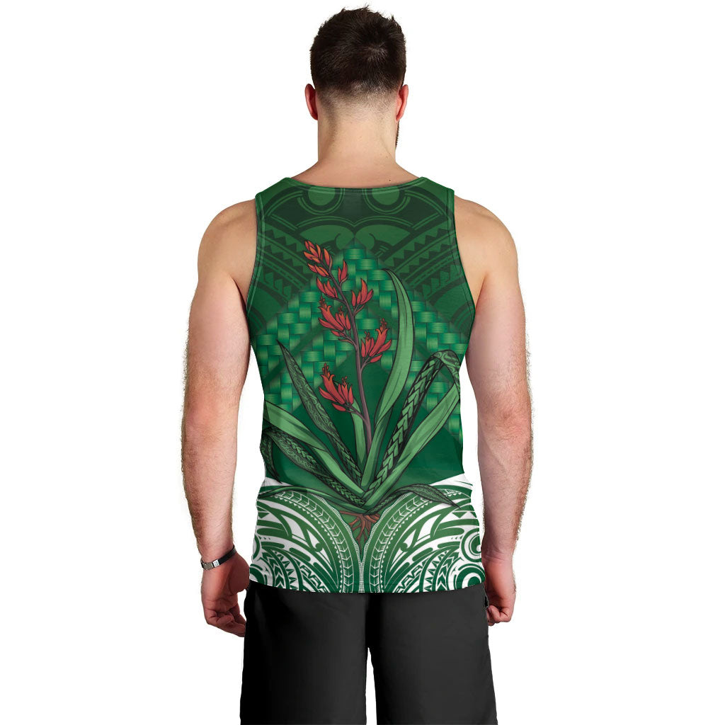 Rongoa Maori New Zealand Harakeke Men Tank Top NZ Weaving Pattern Green