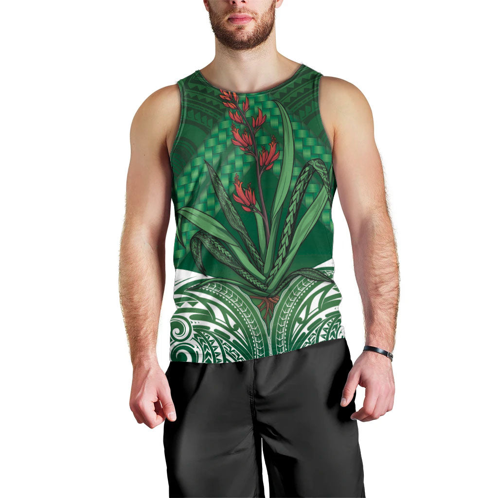 Rongoa Maori New Zealand Harakeke Men Tank Top NZ Weaving Pattern Green