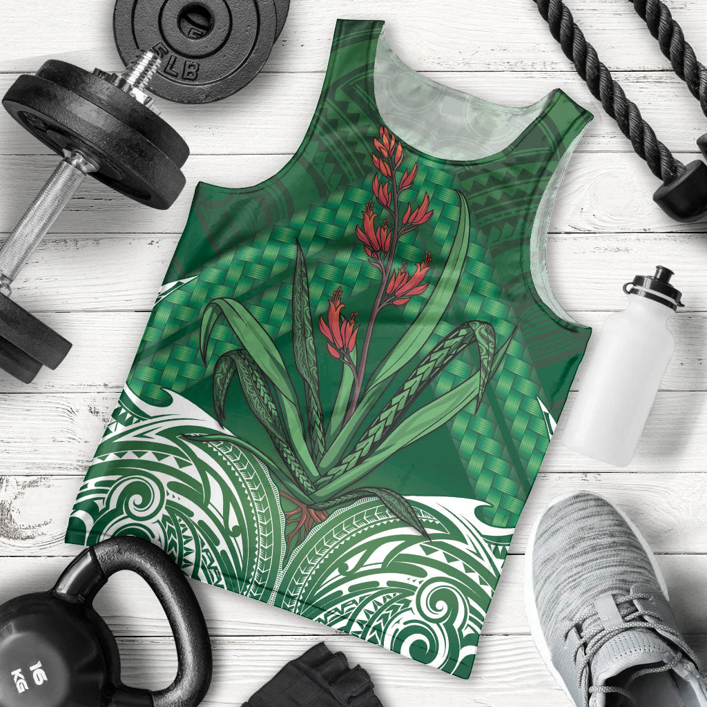 Rongoa Maori New Zealand Harakeke Men Tank Top NZ Weaving Pattern Green