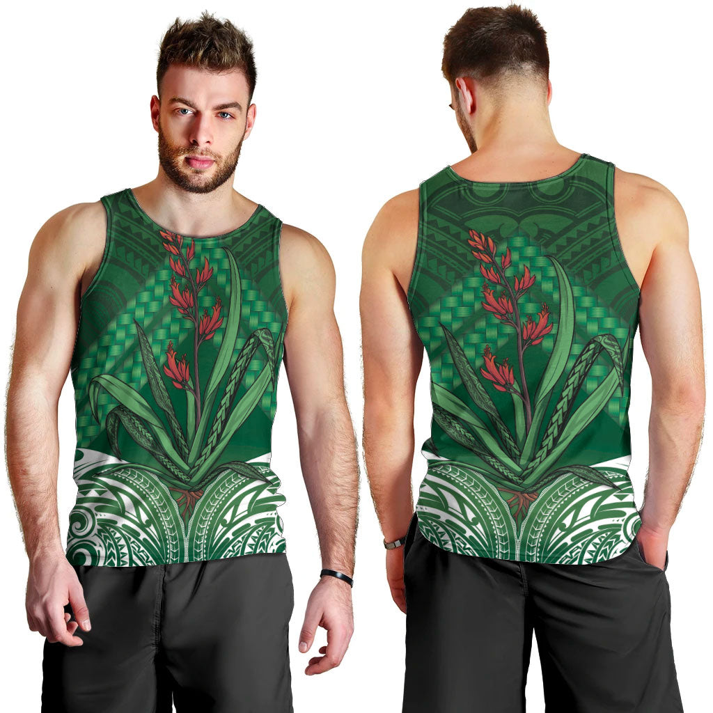 Rongoa Maori New Zealand Harakeke Men Tank Top NZ Weaving Pattern Green