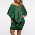 Rongoa Maori New Zealand Harakeke Off Shoulder Short Dress NZ Weaving Pattern Green