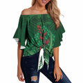 Rongoa Maori New Zealand Harakeke Off Shoulder Wrap Waist Top NZ Weaving Pattern Green