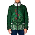 Rongoa Maori New Zealand Harakeke Padded Jacket NZ Weaving Pattern Green