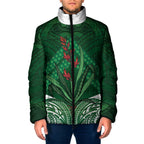 Rongoa Maori New Zealand Harakeke Padded Jacket NZ Weaving Pattern Green