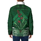 Rongoa Maori New Zealand Harakeke Padded Jacket NZ Weaving Pattern Green