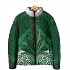 Rongoa Maori New Zealand Harakeke Padded Jacket NZ Weaving Pattern Green