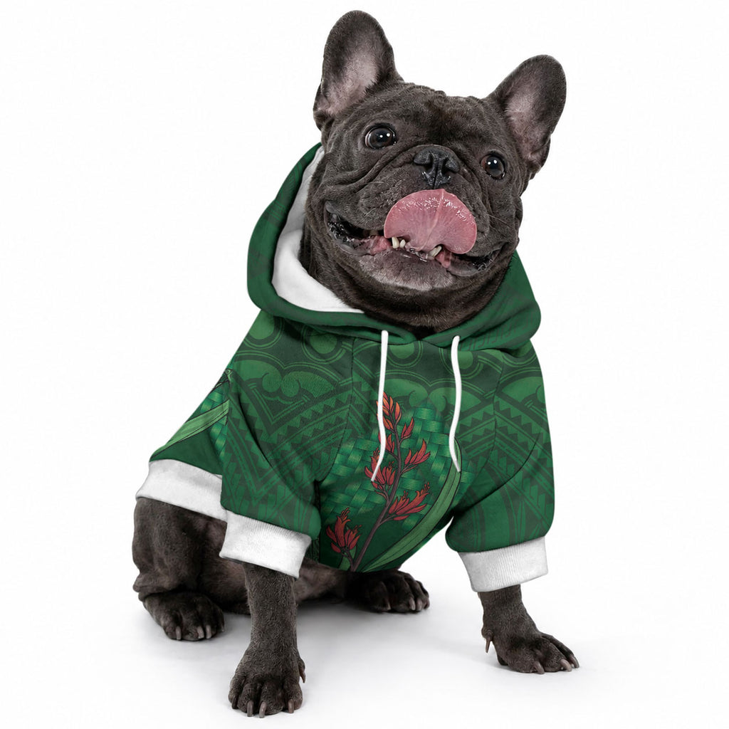 Rongoa Maori New Zealand Harakeke Pet Hoodie NZ Weaving Pattern Green