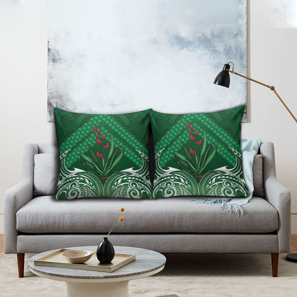 Rongoa Maori New Zealand Harakeke Pillow Cover NZ Weaving Pattern Green