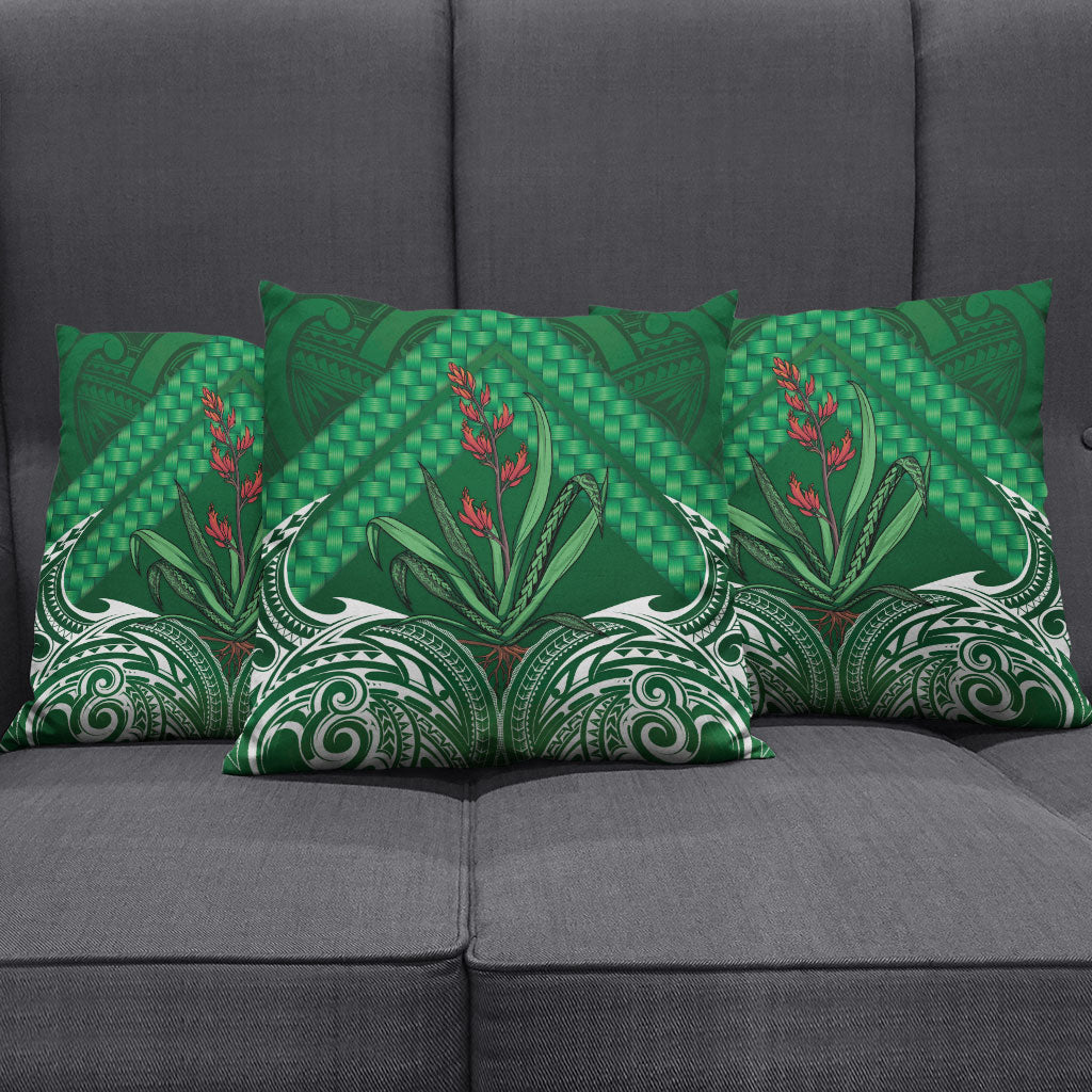 Rongoa Maori New Zealand Harakeke Pillow Cover NZ Weaving Pattern Green