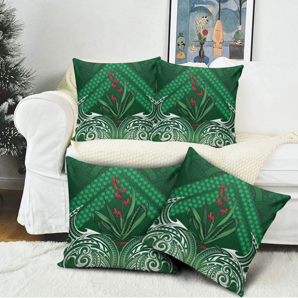 Rongoa Maori New Zealand Harakeke Pillow Cover NZ Weaving Pattern Green