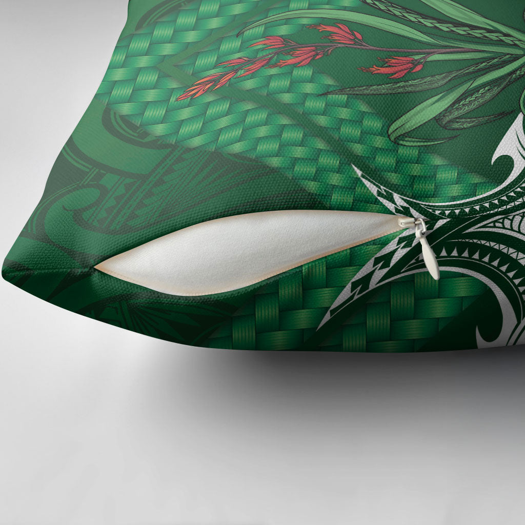 Rongoa Maori New Zealand Harakeke Pillow Cover NZ Weaving Pattern Green