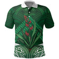 Rongoa Maori New Zealand Harakeke Polo Shirt NZ Weaving Pattern Green