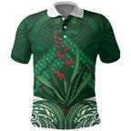 Rongoa Maori New Zealand Harakeke Polo Shirt NZ Weaving Pattern Green