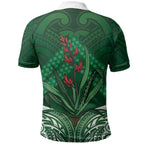 Rongoa Maori New Zealand Harakeke Polo Shirt NZ Weaving Pattern Green